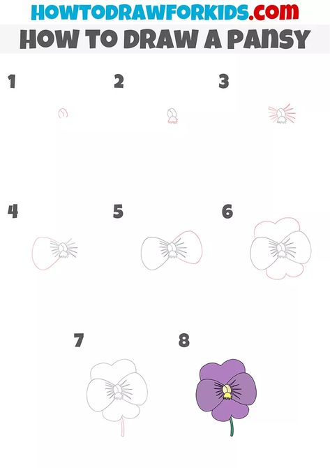 How To Draw Pansies, Pansy Flower Drawing, How To Draw Violets, How To Draw A Pansy, Pansy Drawing Simple, How To Draw A Violet Flower Step By Step, Pansy Drawings, How To Draw A Pansy Step By Step, Pansy Drawing