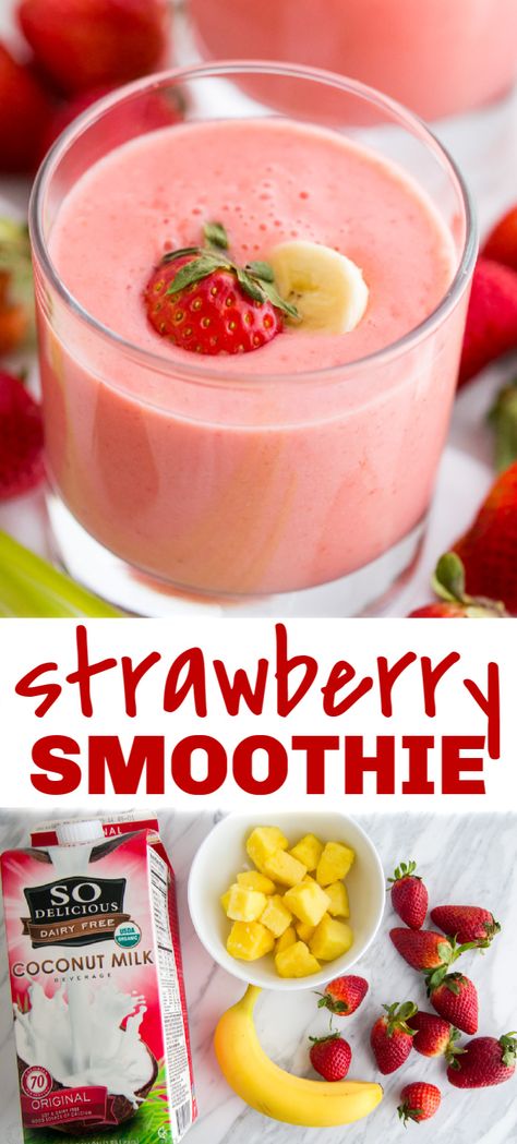 How to make the best strawberry smoothies with just 4 ingredients: fresh (or frozen) strawberries, bananas, pineapple and coconut milk. We also use almond milk and it works great. Enjoy these strawberry banana smoothies! Strawberry Coconut Milk Smoothie, Coconut Milk Smoothie Healthy, Strawberry Coconut Smoothie, Strawberry Banana Pineapple Smoothie, Smoothie Recipes With Coconut Milk, Healthy Soomthies, Smoothies With Coconut Milk, Pineapple And Coconut Milk, Coconut Milk Smoothie Recipes