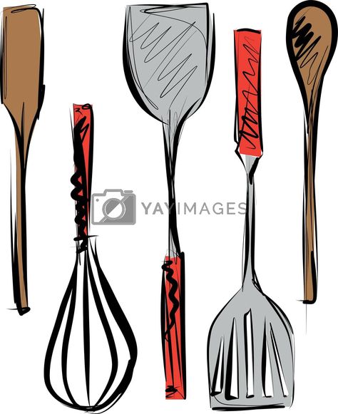 Vintage Ornaments, Cooking Utensils, Kitchen Tools, Image Illustration, Vector Free, Vector Illustration, Sketch, Social Media, Illustrations