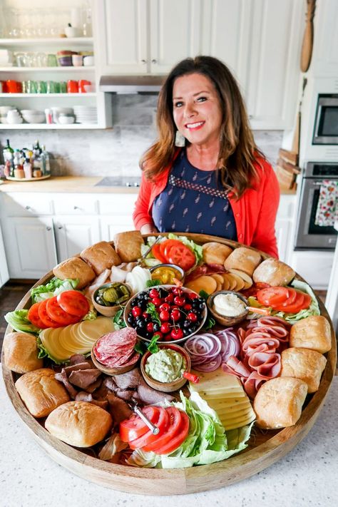 Epic Sandwich Charcuterie Board for easy hosting and holiday parties #epiccharcuterie #sandwichboard Sandwich Charcuterie Board, Sandwich Board, Charcuterie Inspiration, Charcuterie Platter, Board Charcuterie, Party Food Platters, Charcuterie And Cheese Board, Charcuterie Recipes, God Mat