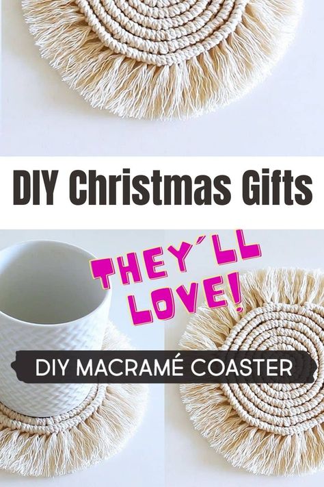 DIY Macrame Coaster Macrame Coasters Diy, Pretty Gift Wrapping, Budget Friendly Christmas Gifts, Easy Diy Gift Ideas, Pretty Gift Wrapping Ideas, Bubble Gift, Macrame Coasters, Coasters Diy, Diy Christmas Gift Ideas