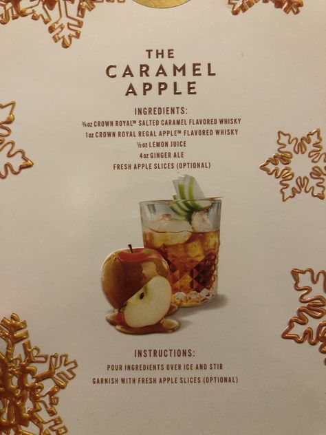 The Caramel Apple Apple Crown Drinks, Crown Royal Salted Caramel, Salted Caramel Drinks, Salted Caramel Whiskey, Crown Royal Recipes, Crown Drink, Crown Royal Apple, Caramel Drinks, Crown Royal Drinks