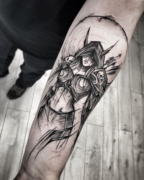 Sylvanas Tattoo, Horde Tattoo, Pikachu Tattoo, Nerd Tattoo, Comic Tattoo, Geniale Tattoos, Tattoo Graphic, Leg Sleeve Tattoo, Incredible Tattoos