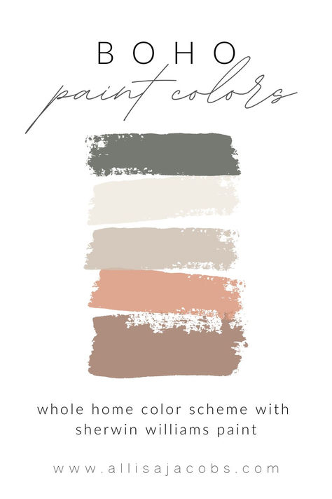 boho paint colors Earthy Colour Scheme, Boho House Color Palette, Boho Paint Colors Sherwin Williams, Modern Boho Paint Colors, Earthy Boho Color Palette, Cozy Color Palette, Boho Paint Colors, Color Palette Sherwin Williams, Cozy Colors Palette