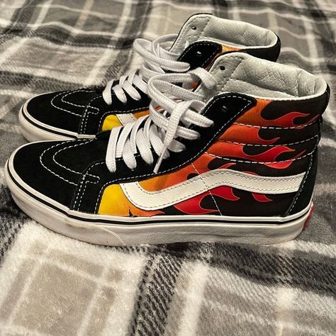 Flame hi top vans Heath Burns, Hi Top Vans, Tennis Vans, Fire Designs, Vans High Top Sneaker, Hi Top, Vans Sk8, Vans Shoes, Monster High