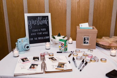 Wedding Instax Photo Ideas, Wedding Instax Ideas, Instax Wedding Guest Book Table, Wedding Guestbooks Ideas Diy, Polaroid Wedding Ideas, Photo Booth Guest Book, Instax Guest Book, Community Center Wedding, Wedding Polaroid