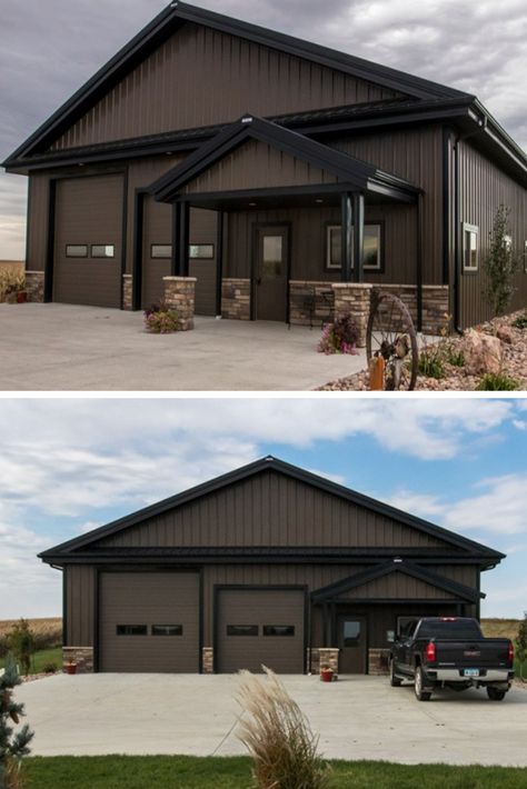 50+ Metal Pole Barns You Are Going To Love – House Topics Metal Pole Barns, Pole Barn Designs, Barn With Living Quarters, Pole Barn Garage, Metal Shop Building, Metal Building Designs, Building A Pole Barn, Metal Barn Homes, Barn Shop