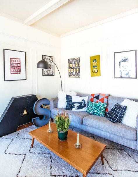 House Tour: A Craigslist Chic San Francisco Apartment | Apartment Therapy Karlstad Sofa, Art Grouping, Ikea Karlstad, San Francisco Apartment, Awesome Architecture, Decorative Letters, Sherwin Williams, Apartment Therapy, House Tours