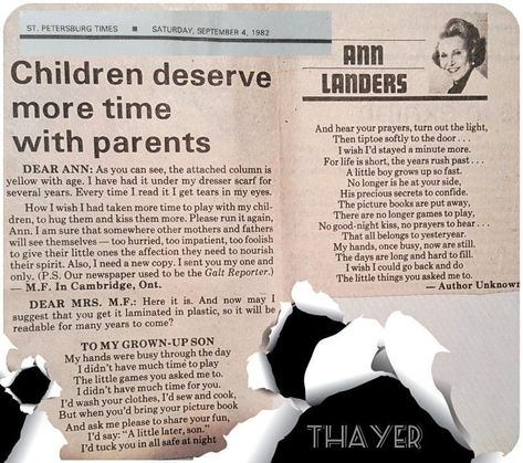 Ann Landers, Arabic Baby Girl Names, Baby Life Hacks, Myself Essay, Parenting 101, Old Newspaper, Poem Quotes, Baby Life