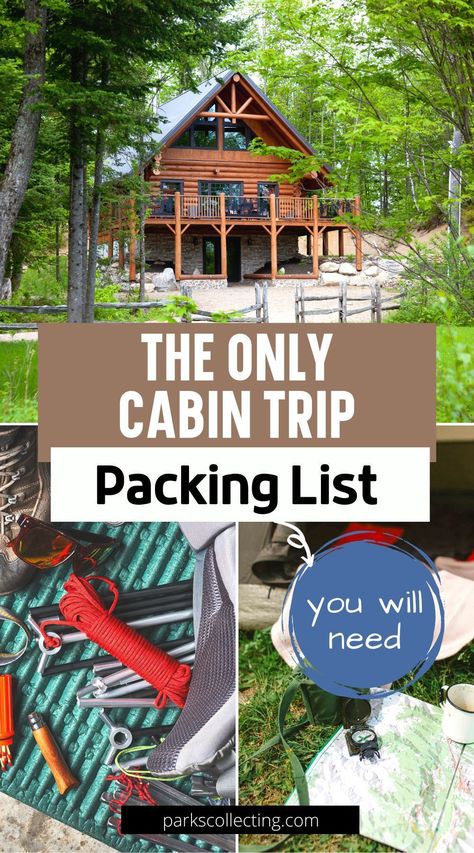 Cabin packing checklist: have all you need for the perfect cabin trip. Comes with a free printable cabin packing list. Cabin camping trip packing list | Cabin trip packing list vacations | weekend cabin packing list | packing list for vacation | Cabin trip packing list free printable | packing list for cabin trip | Cabin trip packing list summer | Cabin trip packing list fall | Cabin packing list summer | Cabin packing list winter Packing For Cabin Trip, Cabin Stay Packing List, Cottage Weekend Packing List, Cabin Checklist Packing Lists, Cabin Vacation Packing List, Cabin Hacks, Cabin Packing List Summer, Fishing Trip Packing List, Cabin Must Haves