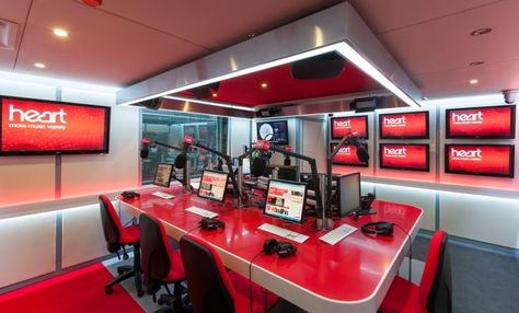 Radio Booth, Radio Station Studio, On Air Radio, Corian Colors, Radio Studio, Heart Radio, Sound Room, Audio Studio, Recording Studio Design