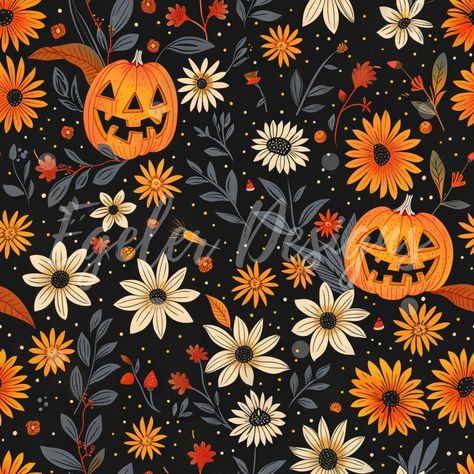 Autumn Seamless Pattern, Apple Watch Wallpaper Fall, Halloween Floral, Halloween Graphics, Watch Wallpaper, Halloween Fabric, Apple Watch Wallpaper, Fall Prints, Printed Backdrops