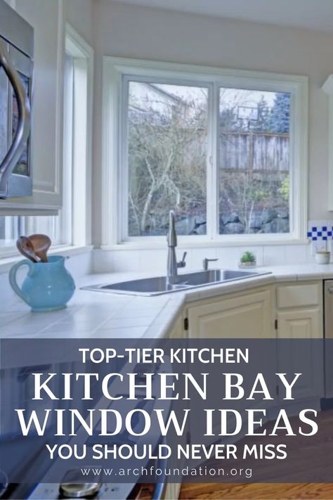 24+ Top-Tier Kitchen Bay Window Ideas You Should Never Miss Farmhouse Kitchen Bay Window Ideas, Bay Kitchen Window Ideas, Kitchens With Bay Windows, Behind Kitchen Sink Ideas, Bay Windows In Kitchen, Kitchen With Bay Window Layout, Bay Window Kitchen Sink, Bay Window Ideas Kitchen, Kitchen Bay Window Curtains