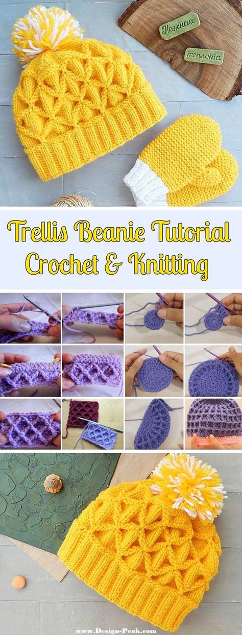 Trellis Beanies – Crochet & Knitting | Design Peak | Bloglovin’ Kroshiya Designs, Beanies Crochet, Crochet Knit Hat, Crochet Beanie Hat, Haken Baby, Beanie Pattern, Crochet Baby Hats, Dreamcatchers, Crochet Hat Pattern