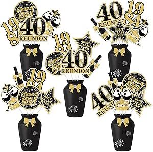 JOYMEMO 24 Pcs 40 Year Class Reunion Centerpiece Sticks - Black and Gold 40th School Class Reunion Decorations Table Centerpieces Double-sided for Class of 1984 High School Reunion Welcome Back Party Black And Gold Class Reunion Decorations, Class Reunion Centerpieces, Class Reunion Welcome Sign, Class Of 1973 50th Reunion, Class Of 2003 Reunion, Class Reunion 1974, Welcome Back Party, Reunion Centerpieces, Class Reunion Decorations