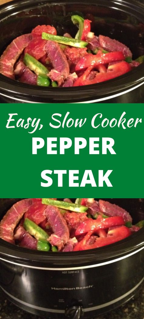 Steak Crockpot Recipes Easy, Slow Cooker Pepper Steak Recipe, Peper Steak, Slow Cooker Pepper Steak, Crockpot Steak Recipes, Crockpot Pepper Steak, Slow Cooker Steak, Crockpot Stuffed Peppers, Slow Cooker Stuffed Peppers