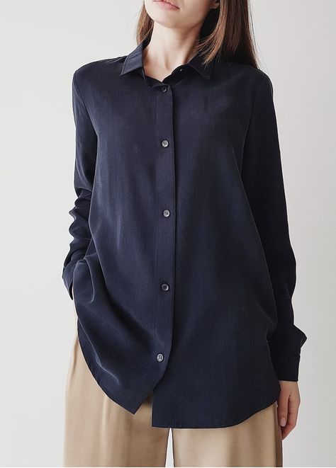 Dark Blue Button Up Shirt Outfit, Navy Shirt Outfit, Everyday Dark Wash Button-up Shirt, Navy Button-up Shirt, Dark Wash Button-up Tops With Pockets, Dark Wash Cotton Button-up Blouse, Versatile Blue Button-up Blouse, Blue Button Up Shirt, Navy Shirt