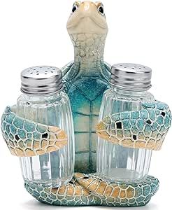 Hodao Sea Turtle With Salt and Pepper Shaker Figurines Decorations Turtle Set with Holder Figurine for Beach Bar or Tropical Kitchen Decor Turtle Table Decorations by Home Gifts (Turtle) Tropical Kitchen Decor, Turtle Table, Salt And Pepper Holder, Tropical Kitchen, Coastal Kitchen Design, Turtle Sculpture, Cobalt Blue Vase, Turtle Decor, Turtle Figurines