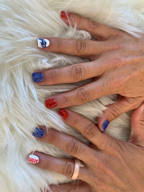 Mha Wallpaper Shigaraki, Bills Nails, Buffalo Bills Nails, Football Nails, Nail String, Background Search, Nail String Art, Gel Nails At Home, Short Acrylic