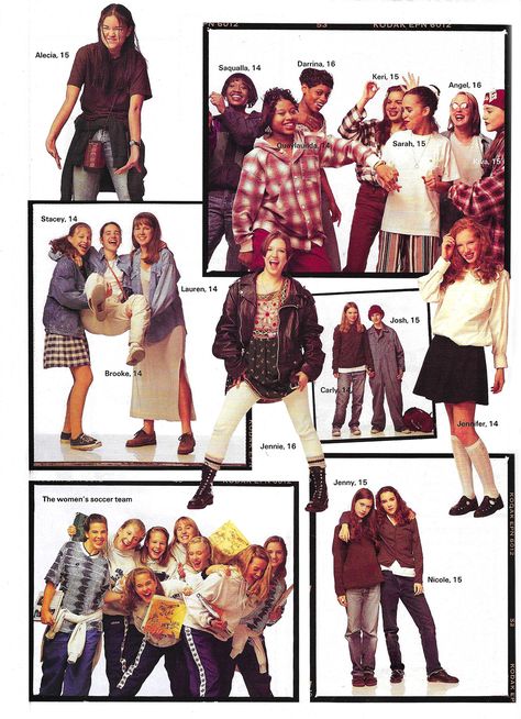 *February 1995.* 'Grant High School trends: thigh-highs and knee-highs (guys too -- the brave ones). ' 90s School Photoshoot, Decade Outfits Spirit Week, Seventeen Magazine 90s, Decade Outfits, 1997 Fashion, Seventeen Magazine Covers, Vintage Seventeen Magazine, Seventeen Magazine Fashion, Just Seventeen