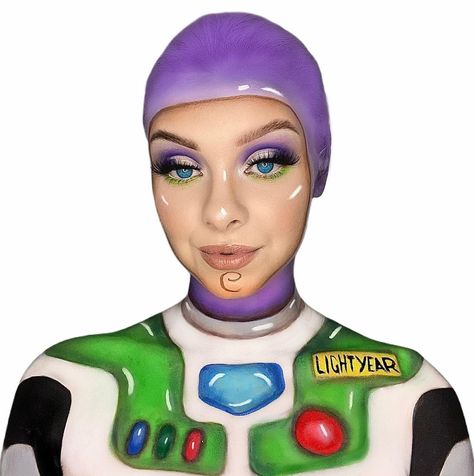 Buzz Lightyear Inspired Makeup, Buzz Lightyear Makeup Ideas, Buzz Light Year Makeup, Buzz Lightyear Makeup, Boss Light Year, Toy Story Barbie, Falsies Mascara, Disney Character Makeup, Buzz Lightyear Costume