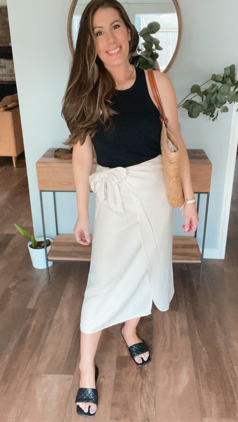 Knot midi skirt curated on LTK Skirt Sneakers, Knotted Skirt, Linen Wrap Skirt, Spring Fashion Casual, Style Inspiration Spring, Spring Fashion Outfits, Spring Fashion Trends, Wrap Skirt, Spring Outfit