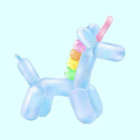 Balloon Animal Illustration, Unicorn Graphic Design, Balloon Animal Nails, Balloon Animal Drawing, Unicorn Balloon Animal, Balloon Bubbles, Jeff Koons Art, Balloon Unicorn, Unicorn Float