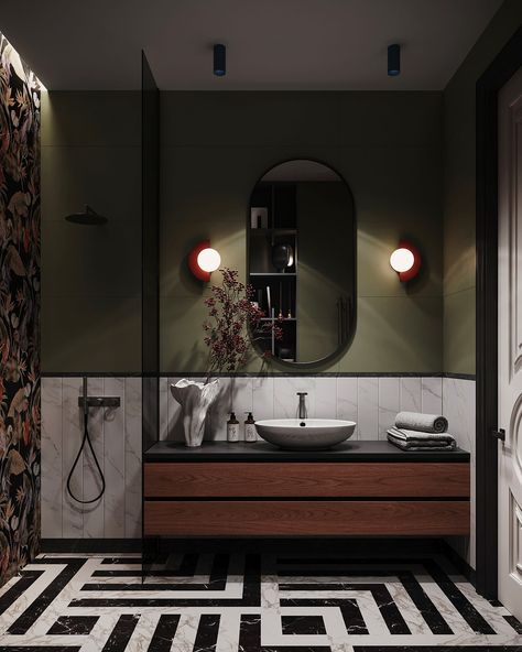 art-deco Art Deco Interior Bathroom, Art Deco Modern Interior, Modern Art Deco Bathroom, Luxury Hotel Bathroom, Hotel Bathroom Design, Small Bathroom Interior, Baths Interior, Art Deco Bathroom, Bathroom Design Trends