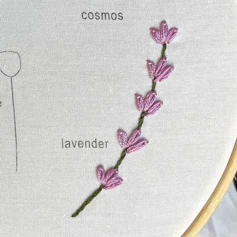 Flower Embroidery Stitch Along Part 1 How To Embroider Lavender Flowers, Embroidery Purple Flowers, Embroidery Wildflowers, Embroider Lavender Flowers, Embroidery Violet Flower, Lavender Flower Embroidery Pattern, Easy Flower Embroidery, Embroidered Purple Flowers, Lavender Embroidery