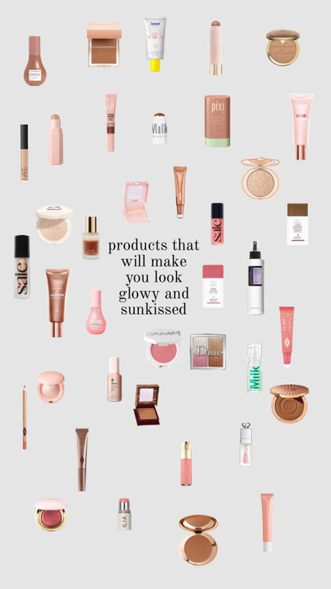 products that will make you look glowy and sunkissed @coralizi Sunkissed Makeup Products, Glowy Makeup Products, Sunkissed Coconut, Sunkissed Look, Makeup Collage, Sunkissed Makeup, Sunkissed Skin, Makeup For Blondes, Glowy Makeup