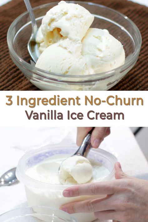 This 3 ingredient vanilla ice cream is super duper easy to make. And it doesn't require an ice cream maker. You only need, heavy whipping cream, vanilla extract, and sweetened condensed milk. It is a perfect treat for ice cream lovers! No Churn Vanilla Ice Cream, Ice Cream No Machine, Condensed Milk Ice Cream, 3 Ingredient Ice Cream, Homemade Chocolate Ice Cream, Ice Cream Recipes Machine, Sweet Condensed Milk, Easy Ice Cream Recipe, Vanilla Ice Cream Recipe