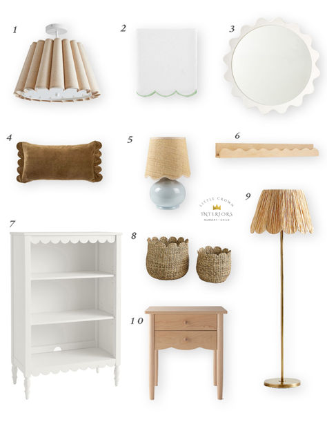 Sweetest scallop details for the nursery and kids rooms. A scallop detail lends itself to a more traditional aesthetic, but it can also be paired with modern pieces for an eclectic look. Nursery Interior Design, Nursery Interior, Traditional Aesthetic, Nursery Inspiration, Nursery Design, Local Design, Kids Rooms, Orange County, Bookshelves