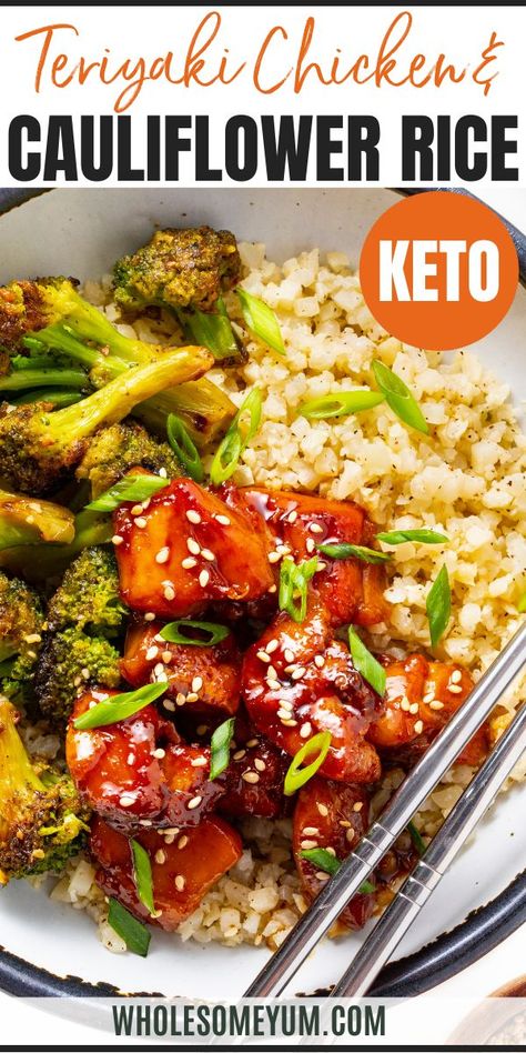 Keto Teriyaki Chicken and Cauliflower Rice Chicken And Califlour Rice, Dinner Ideas With Broccoli And Cauliflower, Teriyaki Chicken Cauliflower Rice Bowl, Teriyaki Cauliflower Rice, Chicken And Riced Cauliflower Recipes, Chicken And Rice Low Calorie, Cauliflower Rice And Chicken Recipes, Meals With Cauliflower Rice, Chicken And Cauliflower Rice Recipes