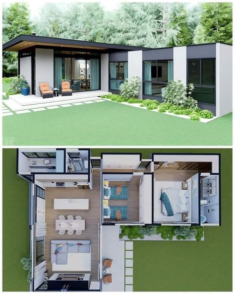 Starter Homes, Small House Blueprints, Minimal House, Small House Layout, Small House Design Exterior, Tiny House Community, Building House Plans Designs, Building Plans House, Casas The Sims 4