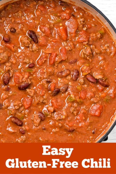 Ready for a big pot of chili but you need to make sure it's gluten-free? This delicious Easy Gluten-Free Chili is the perfect choice. #glutenfreechili #chili #glutenfreedinners #glutenfreesoups #glutenfreerecipes Easy Gluten Free Chili Recipe, Gluten Free Chili Recipe, Sweet Chili Recipe, Gluten Free Dairy Free Dinner, Gluten Free Crock Pot Recipes, Gluten Free Chilli, Celiac Recipes, Chili Recipe Crockpot, Gluten Free Chili