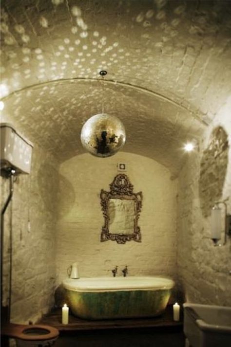 disco ball bathroom Boho Chic Bathroom, Bohemian Bathroom, Silver Linings, Deco Boheme, Mirror Ball, Chic Bathrooms, Disco Balls, Beautiful Bathrooms, Floor Design