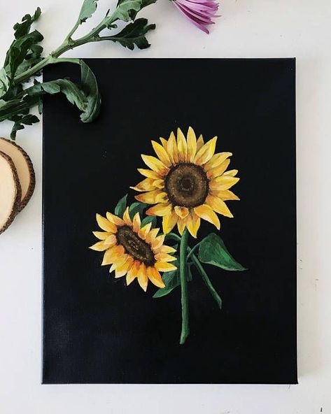 Black Canvas Art, Black Canvas Paintings, Small Canvas Paintings, Hippie Painting, Flower Painting Canvas, Simple Canvas Paintings, Easy Canvas Art, Gouache Art, Art Painting Gallery