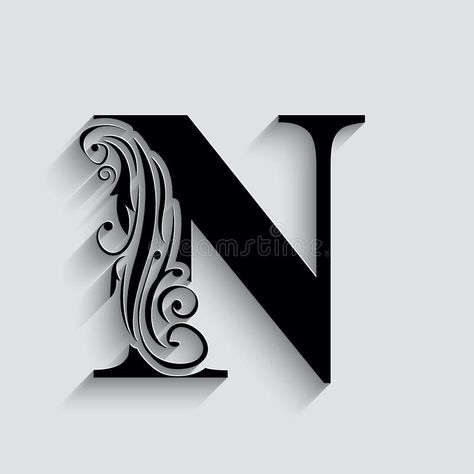 Letter N. Black flower alphabet. Beautiful capital letters with shadow vector illustration N Letter Design, Creative Photography Logo, N Logo Design, Design Your Own Tattoo, Letter Art Design, Alphabet Letters Design, Stylish Alphabets, Graffiti Lettering Fonts, Alphabet Wallpaper