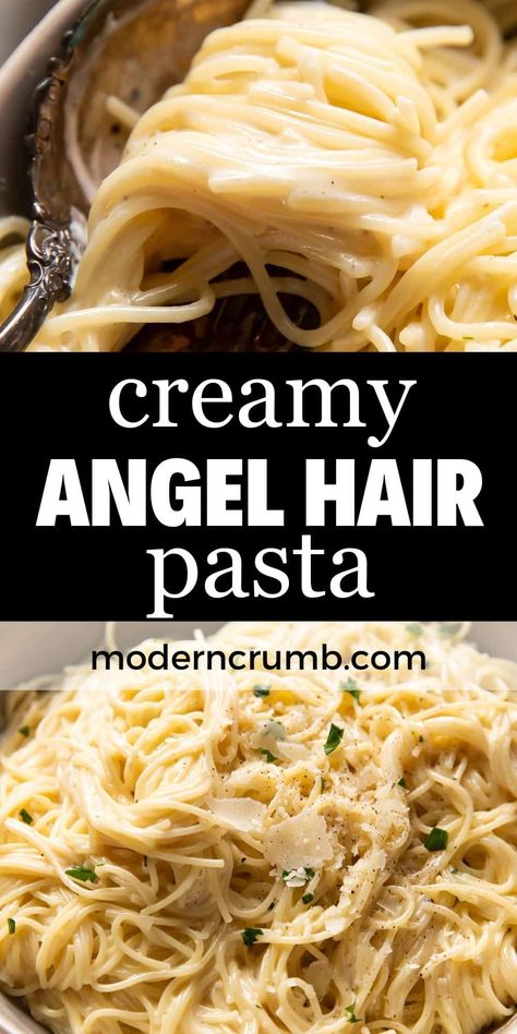 This easy creamy angel hair pasta will become a family side dish favorite! You will love how rich and creamy the pasta is and it takes less than 30 minutes to prepare. Creamy Angel Hair Pasta, Chicken Angel Hair Pasta, Angel Hair Pasta Recipes, Best Beef Stroganoff, Stovetop Mac And Cheese, Creamy Pasta Recipes, Pasta Side Dishes, Pasta Sides, Angel Hair Pasta