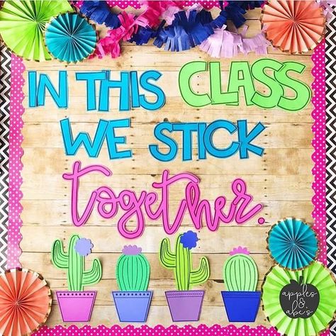 in this class we stick together bulletin board Bored Teachers, Classroom Bulletin Boards, School Bulletin Boards, Class Decoration, New Classroom, Classroom Design, Classroom Door, Classroom Setup, Classroom Setting