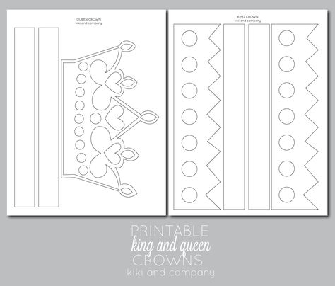 printable king and queen crowns at kiki and company. Birthday Queen Crown Free Printable, Printable Crowns Template, Esther Crown Craft, Queen Activities For Preschool, Printable Crown Template Kids, Ckla Kindergarten Kings And Queens, Printable Crown Template Free, Kings And Queens Kindergarten, Crown Templates