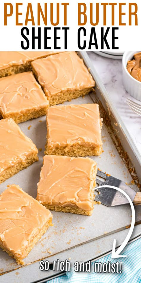 Peanut Butter Bars With Frosting, Desserts With Shortening, Peanut Butter Sheet Cake With Peanut Butter Icing, Peanut Butter Sheet Cake Cookies, Peanut Butter Cake And Icing, School House Peanut Butter Bars, Stuff To Make With Peanut Butter, Southern Peanut Butter Cake, Peanut Butter Fudge Cake Recipe