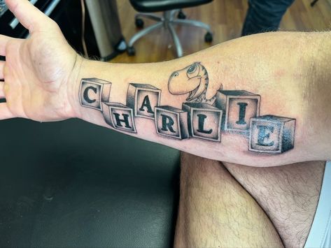 Abc Blocks Tattoo, Letter Blocks Tattoo, Block Letters Tattoo, Baby Blocks Tattoo, Block Letter Tattoo, Baby Name Tattoo Ideas, Scrabble Tattoo, Blocks Tattoo, Thomas Tattoo