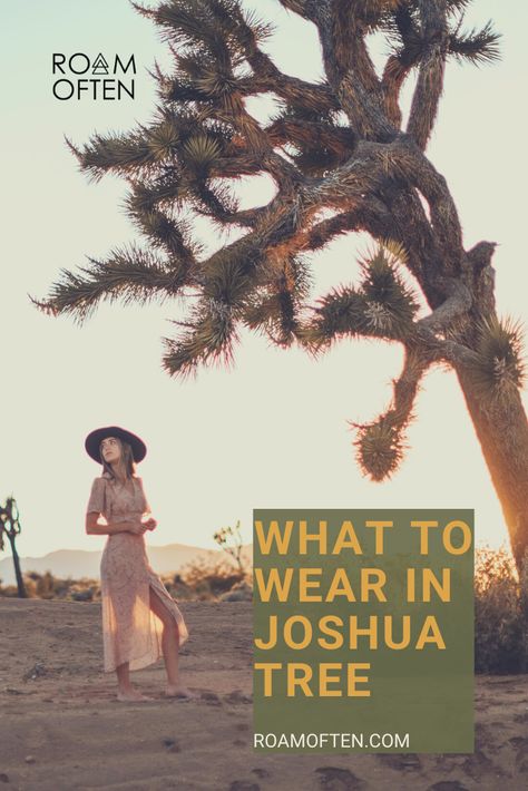 Girl in Joshua Tree CA. What to wear in Joshua Tree Guide by Roam Often. Hiking In The Desert Outfit, Dessert Hiking Outfits, Joshua Tree Hike Outfit, Palm Springs Hiking Outfit, Hiking Outfit Desert, Joshua Tree Outfit Ideas Spring, Joshua Tree Outfit Ideas Summer, Joshua Tree Winter Outfit, Joshua Tree Outfit Ideas Hiking