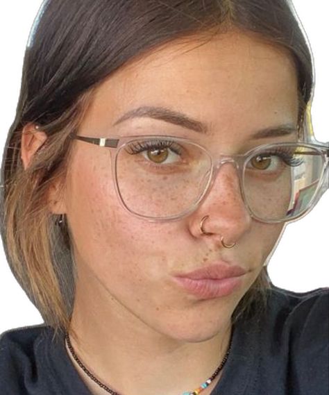 Women’s Glasses Aesthetic, Nose Ring And Glasses, Glasses And Septum Piercing, Glasses Inspo Long Face, Aesthetic Prescription Glasses, Styles Of Glasses For Women, Clear Glasses Outfit Style Fashion, Nose Ring With Glasses, Glasses For Brown Eyes