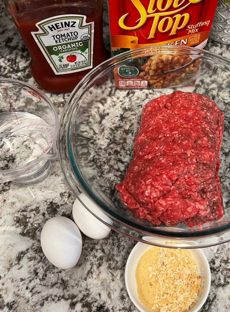 Easy Stove Top Stuffing Meatloaf Recipe - Meatloaf and Melodrama Muffin Tin Meatloaf With Stove Top, Meatloaf With Boxed Stuffing, Easy Stuffing Meatloaf, Meatloaf Made With Stovetop Stuffing, Meatloaf With Stove Top Stuffing And Bbq, Easy Meatloaf Recipe With Stove Top Stuffing, Meatloaf Muffins With Stuffing, Meatloaf Recipes Stuffing, Meatloaf With Stuffing Mix In It