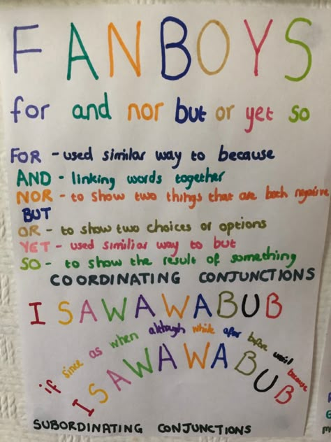 Fanboys Anchor Chart, Chart On Conjunction, Subordinating Conjunctions Anchor Chart, List Of Conjunction Words, Fanboys Conjunctions, Coordinating Conjunctions Anchor Chart, Teaching Conjunctions, Conjunctions Activities, Conjunctions Anchor Chart