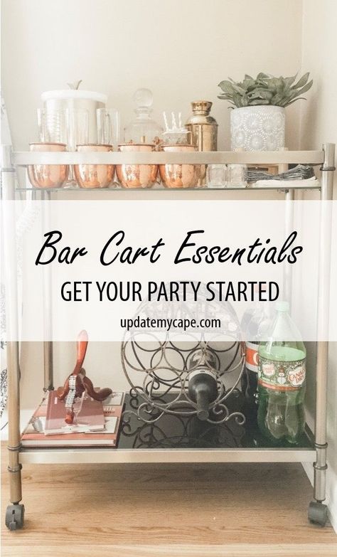 Style A Bar Cart, Bar Cart Essentials, Cape Style Homes, Cocktail Recipe Book, Fun Straws, Display Books, Home Decor Finds, Home Decor Blog, Vintage Brass Candlesticks