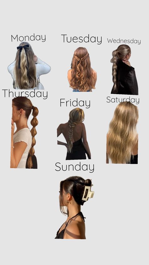 Hairstyles for the week Cute And Easy Hairstyles For Thick Long Hair, Week Hairstyles For School, Hairstyles Of The Week For School, Very Wavy Hairstyles, Cute But Lazy Hairstyles, What To Do With Your Hair For School, Cute School Photo Hairstyles, Hair Styles School Cute, Cute Disneyland Hairstyles