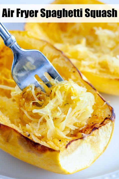 Tips on how to make spaghetti squash in the air fryer. Cooks up fast and makes a great low-carb dish. Love using this squash instead of pasta or stuffing with things like spaghetti sauce, chili, vegetables, cheese and more. #airfryerspahgettisquash #spaghettisquash Air Fryer Spaghetti Squash, Air Fryer Spaghetti, Paleo Friendly Recipes, Cooks Air Fryer, Air Fryer Oven Recipes, Fry Recipes, Spaghetti Squash Recipes, Air Fryer Dinner Recipes, Air Fryer Healthy